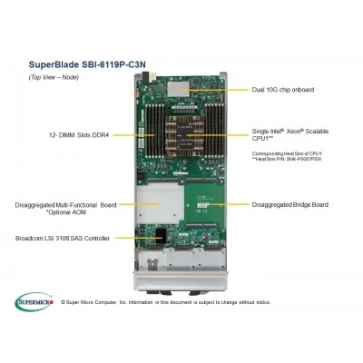 Однопроцессорный blade-модуль Supermicro SBI-6119P-C3N Однопроцессорный blade-модуль Supermicro SBI-6119P-C3N