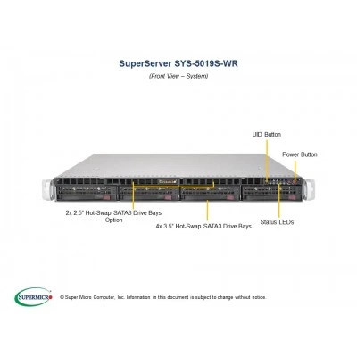 Сервер Supermicro SuperServer 5019S-WR SYS-5019S-WR Сервер Supermicro SuperServer 5019S-WR SYS-5019S-WR