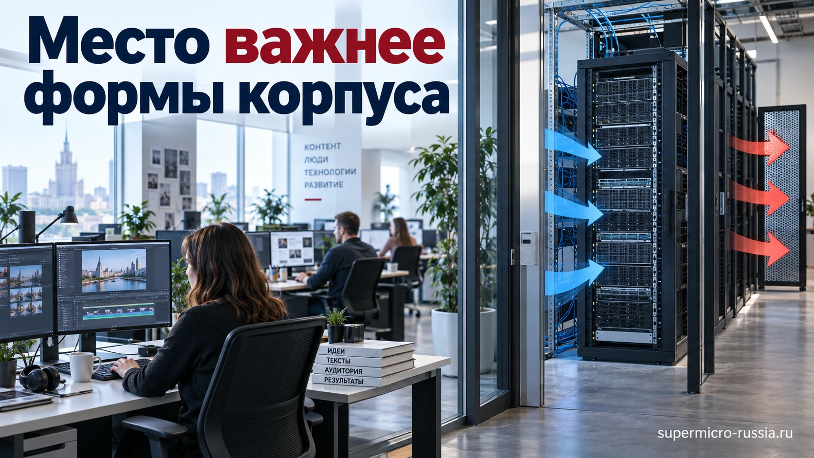 Отдельная техническая зона, воздушный поток и рабочее место в офисе