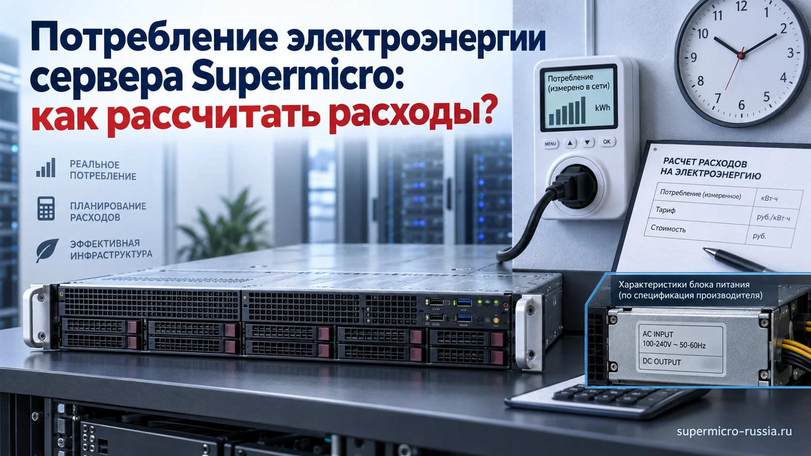 Измерение потребления электроэнергии сервера Supermicro и расчёт расходов