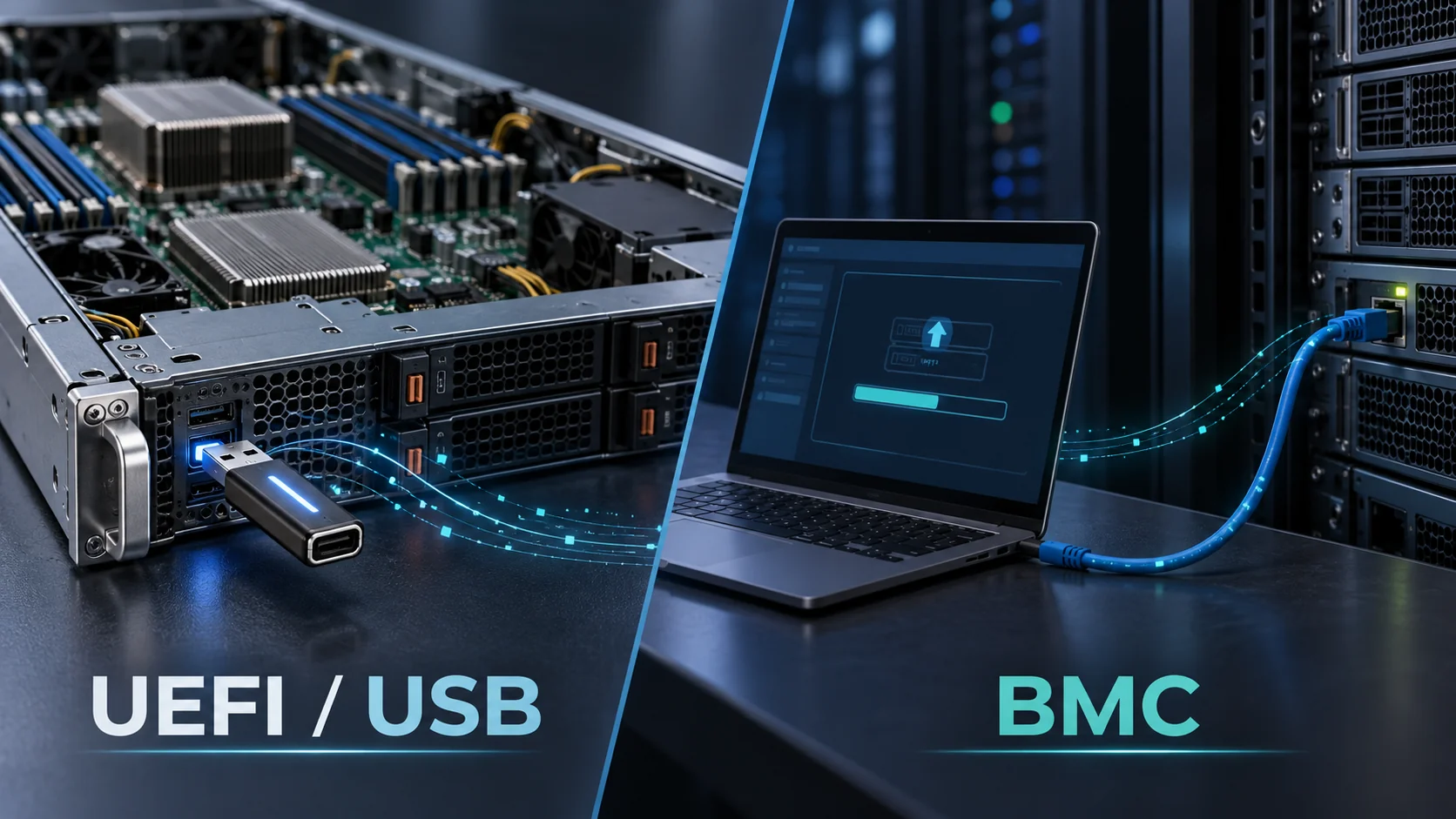 Локальное обновление через UEFI и USB в сравнении с удалённым управлением через BMC