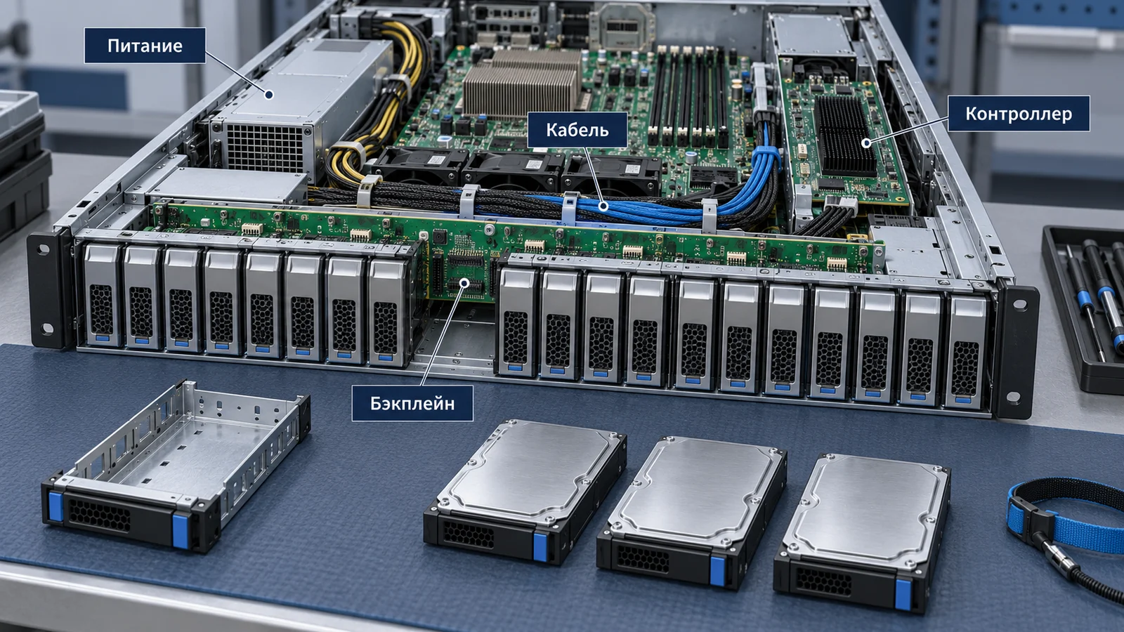 Проверка питания, кабелей, бэкплейна и контроллера дисков Supermicro