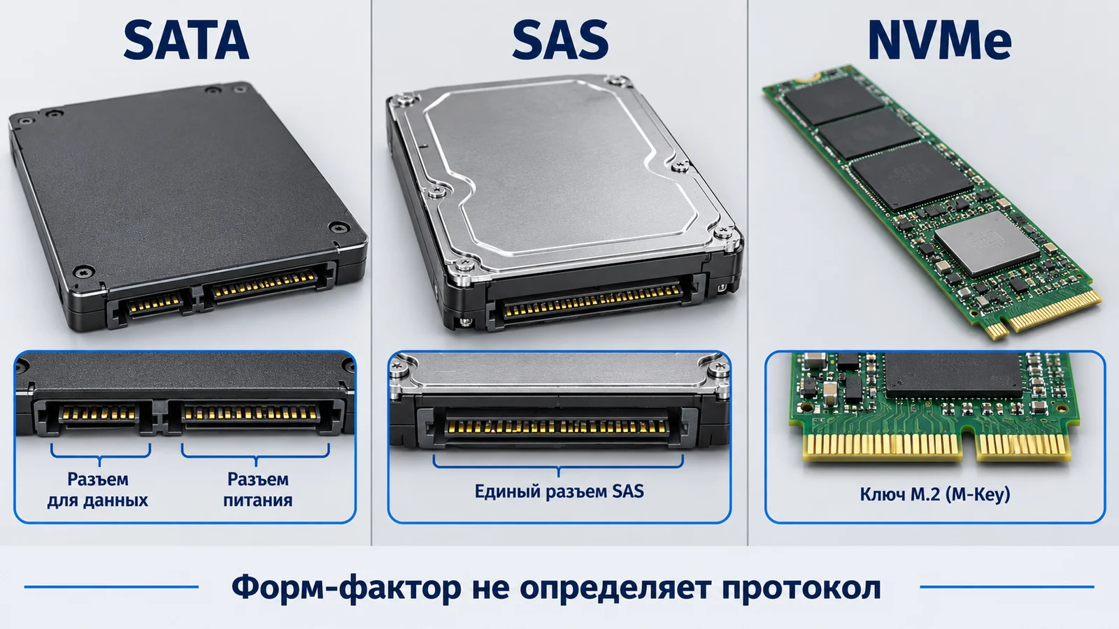 SATA, SAS и NVMe: различия накопителей и подключения